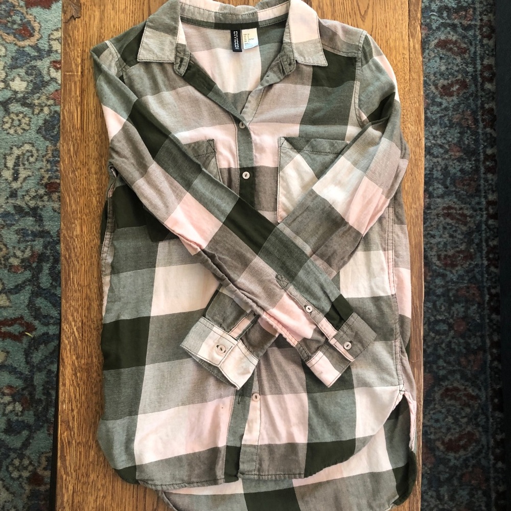 Pink and green plaid button down